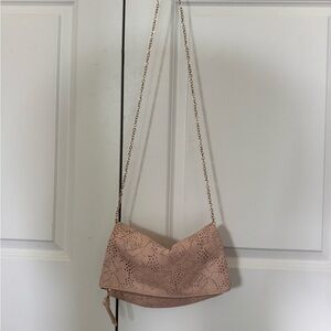 Women’s Pink Floral Laser Cut Faux Leather Messenger Clutch/With Chain Purse